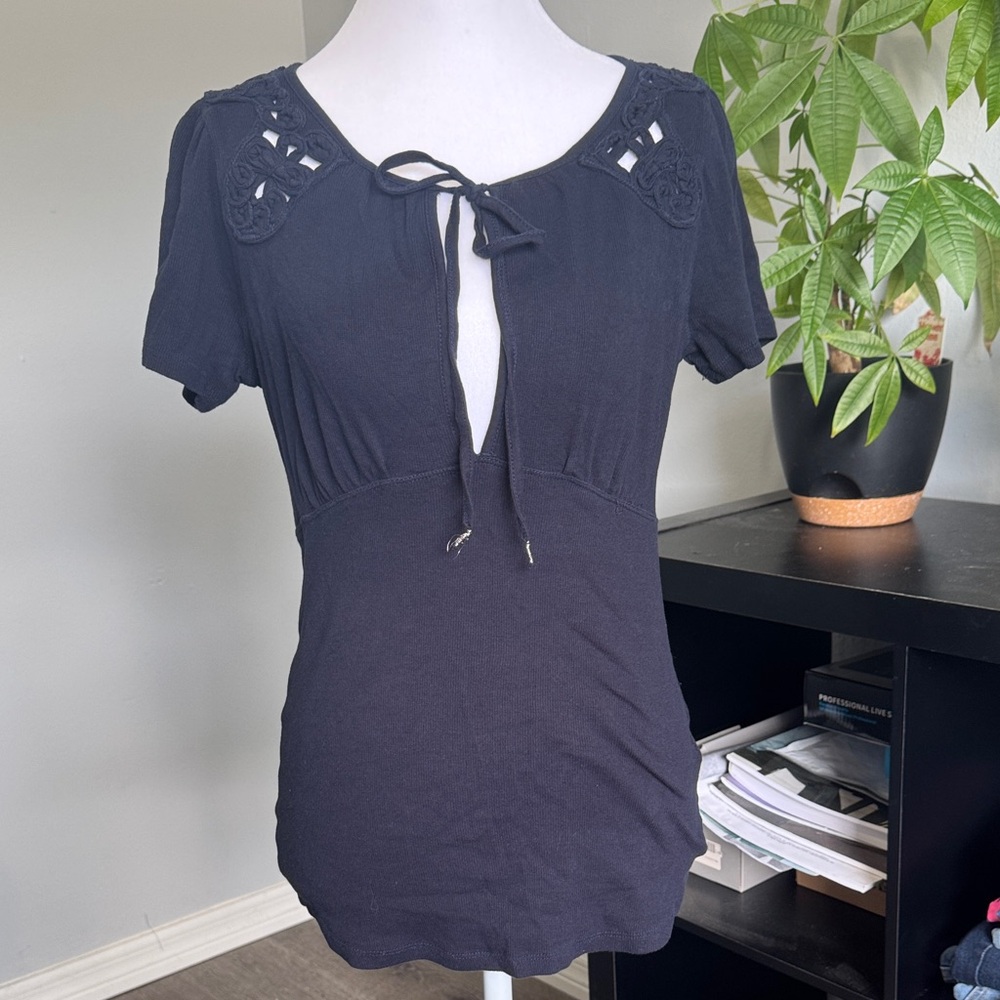 Free People dark navy blue Blouse casual bohemian staple core color